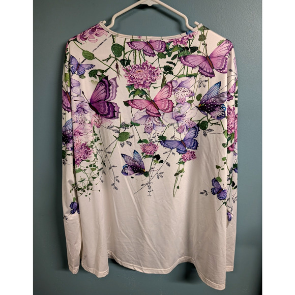 5XL Women's White Zip Up Butterfly Top Purple White - Picture 2 of 3